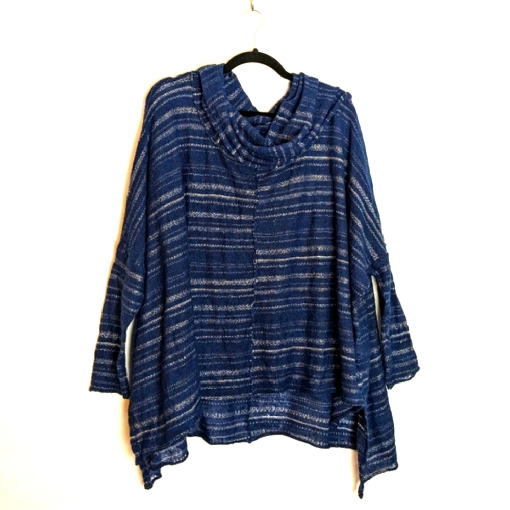Free People Cowl Neck Asymmetrical Sweater Lagenlook Size L Boho